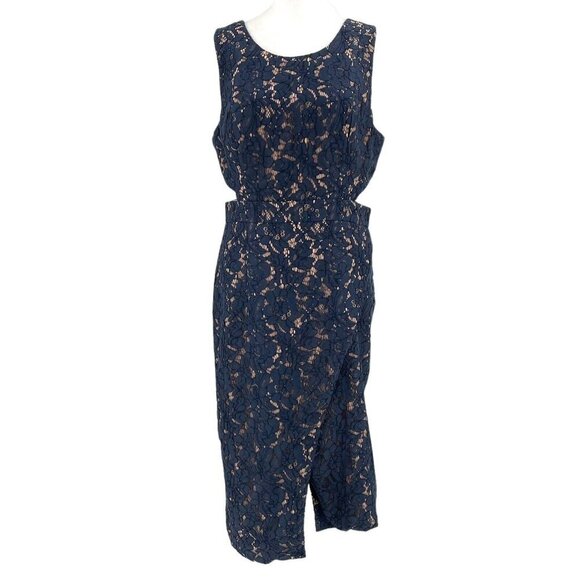 Fame and Partners Front Slit Lace Sheath Cut-Out Dress Navy Blue size 10 - Picture 1 of 10